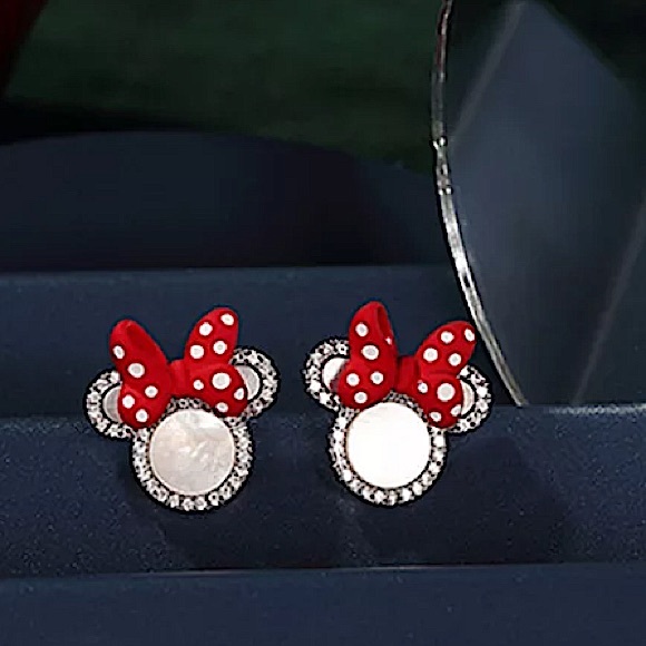 Sterling Silver Rhinestone Minnie Mouse Stud Earrings - Picture 7 of 8